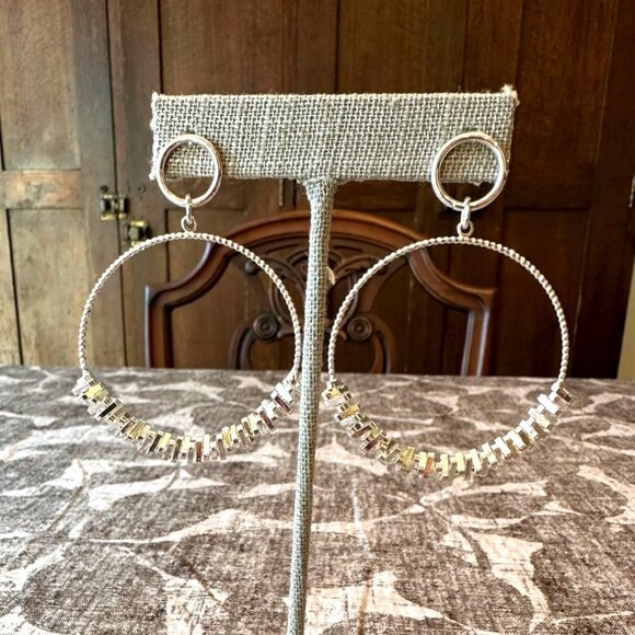 Silver-Tone Hoop Earrings By Park Lane Jewelry "Echo" Dangling Beaded Detail - Picture 6 of 7